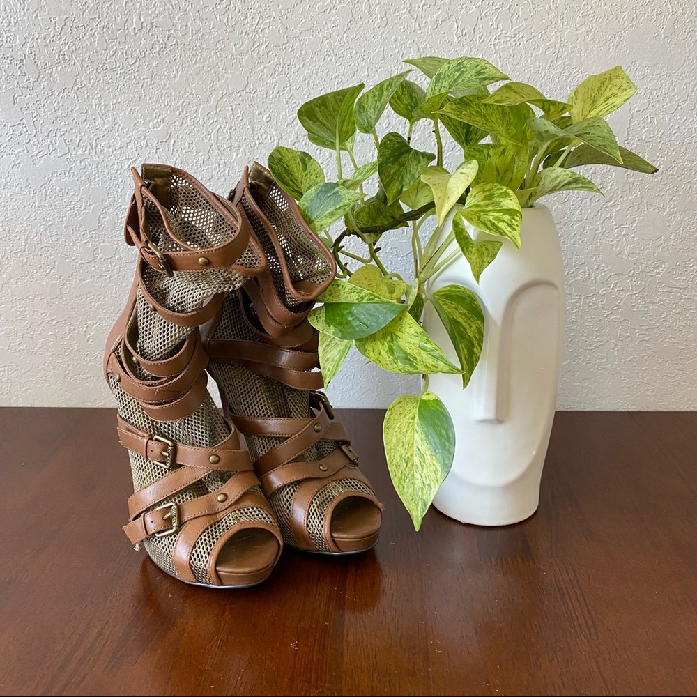Guess GW Barney Leather Sandal Bootie Stilleto Platform